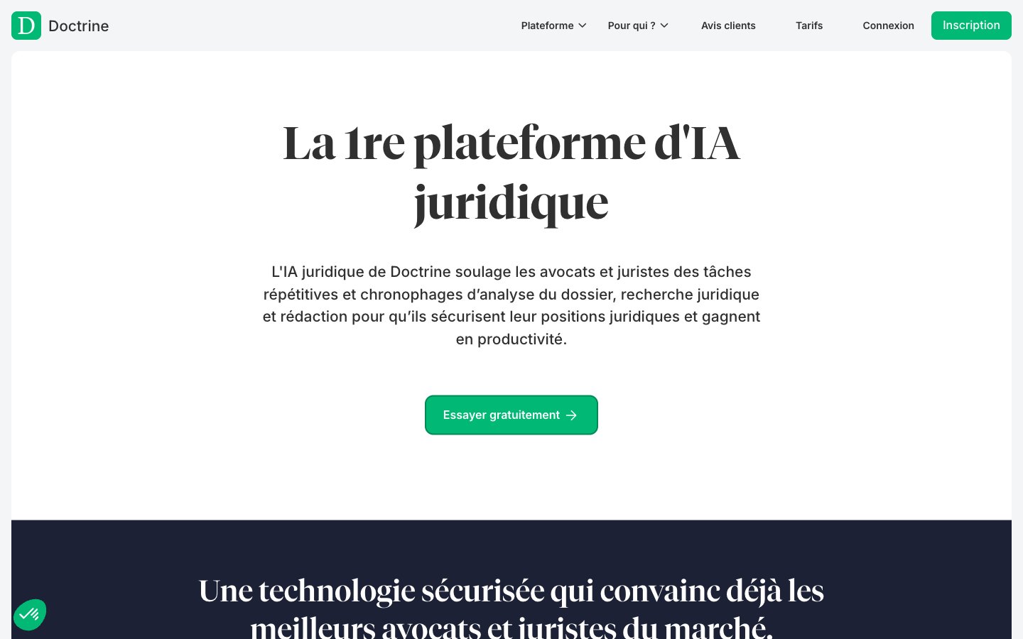 Capture d'écran de Doctrine, IA juridique spécialisée en jurisprudence