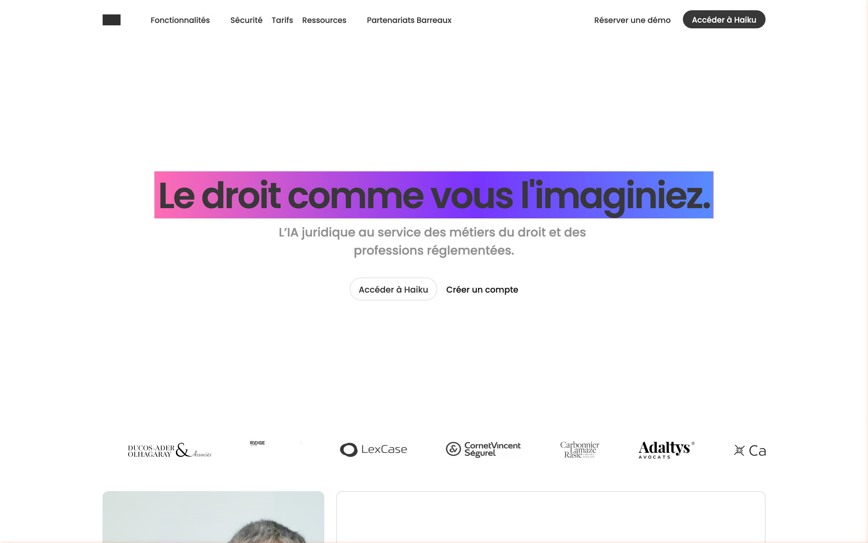 Capture d'écran de Haiku, IA juridique bordelaise