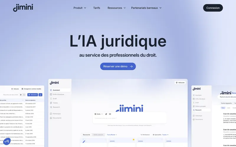 Capture d'écran de Jimini, IA juridique lauréate France 2030