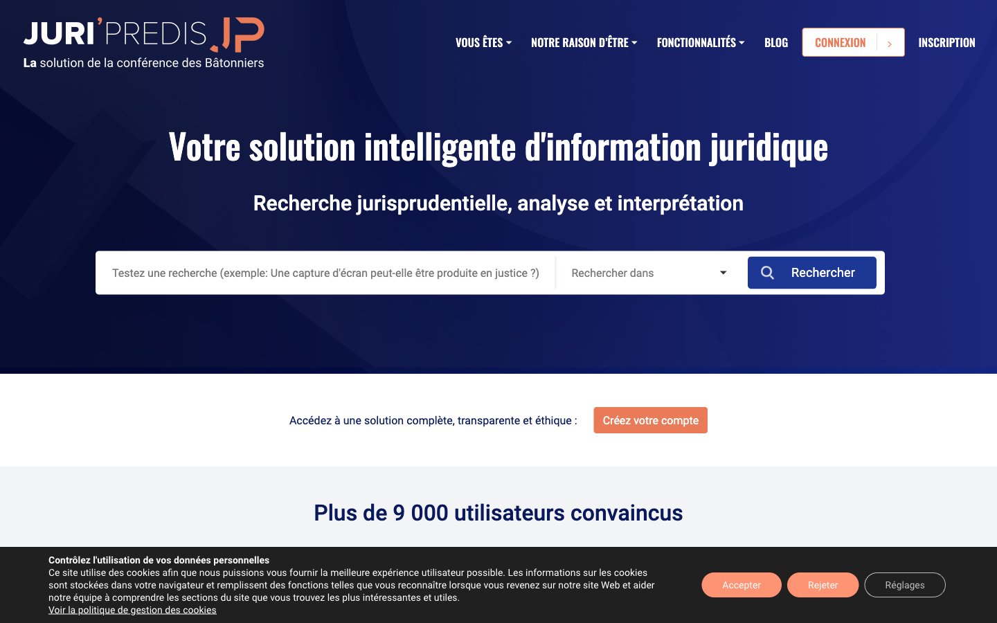 Capture d'écran de Juri'Predis, IA juridique de recherche jurisprudentielle