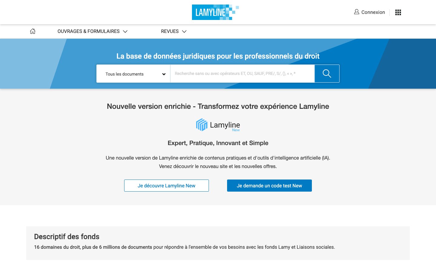 Capture d'écran de Lamyline New, IA juridique de Wolters Kluwer