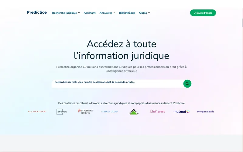 Capture d'écran de Predictice, IA juridique prédictive