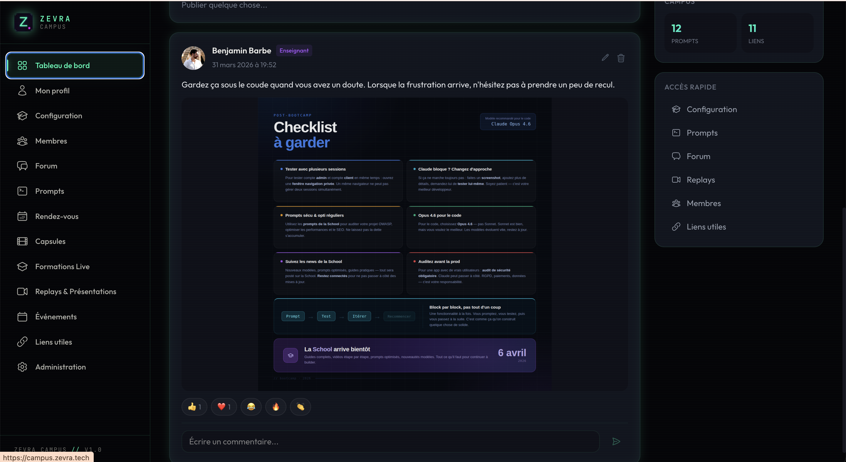 Tableau de bord Campus