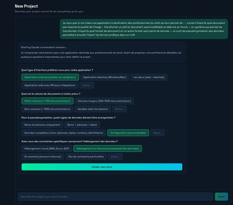Brief conversationnel avec la Factory — questions intelligentes sur le projet